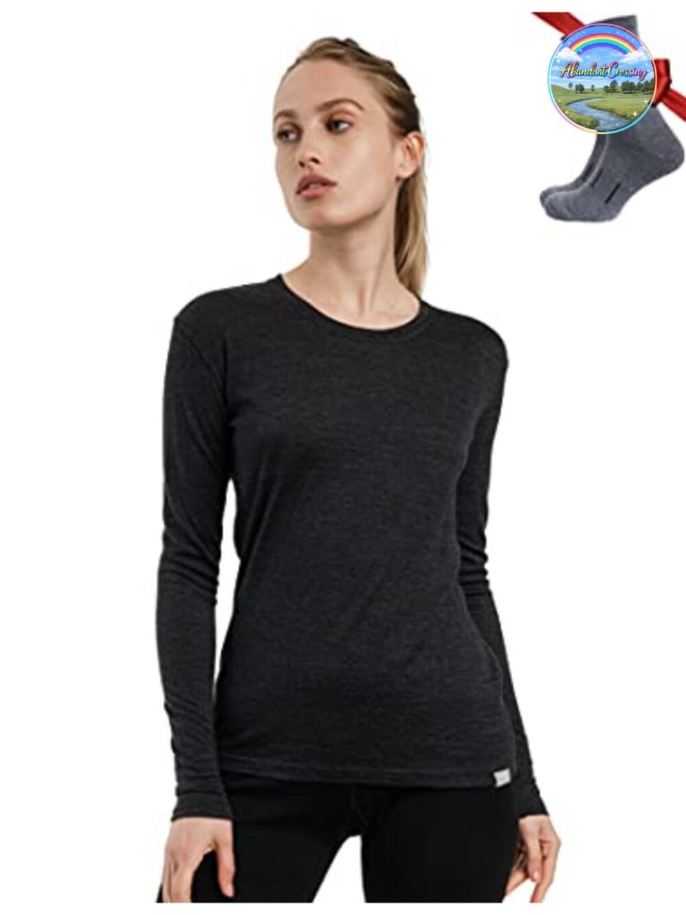 100% Merino Wool Base Layer Women Long Sleeve Thermal Shirt with Socks
